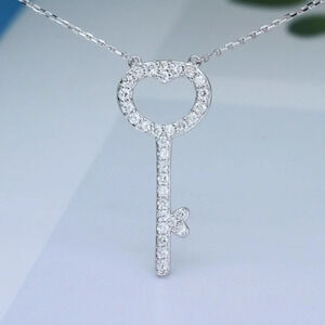 🎁 Key Hollow Heart CZ Dainty Micro Pave Beautiful Necklace for Women, EVGG1060